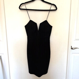Idol Black Plunge Mini Dress V-Neck Bodycon Prom Graduation Party Size S